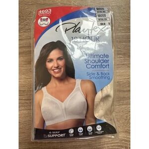 Playtex 18 Hour Bra Ultimate Shoulder Comfort Wirefree 50DDD White 4 Way Support